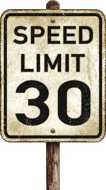 Vector illustration of Vintage American speed limit 30 mph road sign_vector illustration