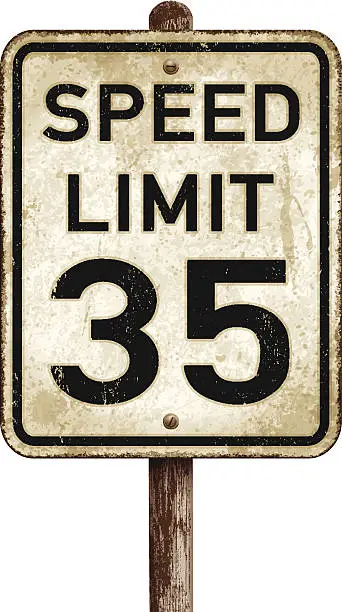 Vector illustration of Vintage American speed limit 35 mph road sign_vector illustration