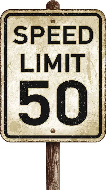 Vector illustration of Vintage American speed limit 50 mph road sign_vector illustration