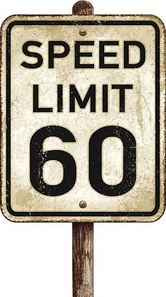 Vector illustration of Vintage American speed limit 60 mph road sign_vector illustration