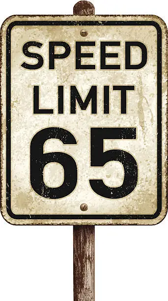 Vector illustration of Vintage American speed limit 65 mph road sign_vector illustration