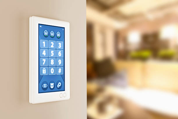 홈화면 경보 시스템: 핀코드 넘버스 벽 숫자키패드 - security system security burglar alarm home interior 뉴스 사진 이미지