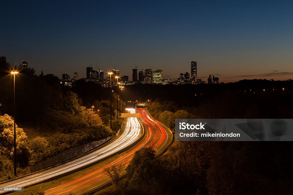 Light Trails on a Highway A view of Light trails on a highway Don Valley Parkway Stock Photo