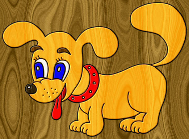 Dog relief painting on generated wood texture background