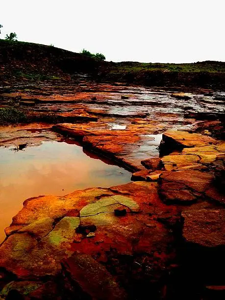 Pond in india , greenery , red stones , Rainyday , nexus4