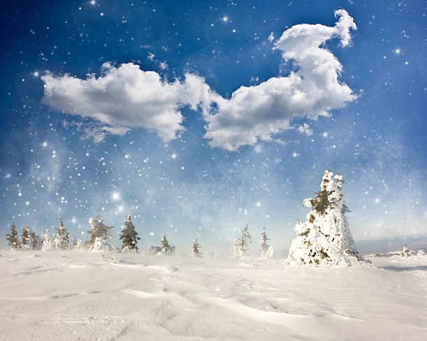 istock Christmas background with snowy fir trees 522077345