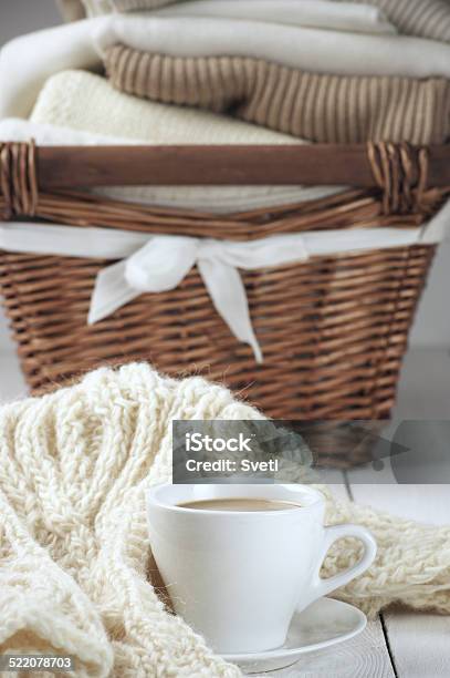 Coffee And Sweaters Stock Photo - Download Image Now - Autumn, Basket, Brown