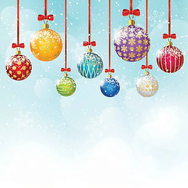 Vector illustration of Color Christmas balls on sky background