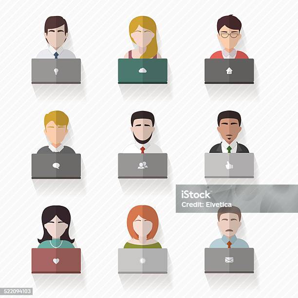 People With Computers Flat Illustration Stock Illustration - Download Image Now - Adult, Adults Only, Advice