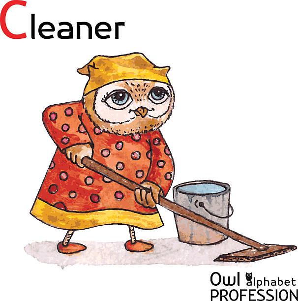 Alphabet professions Owl Letter C - Cleaner Vector Watercolor