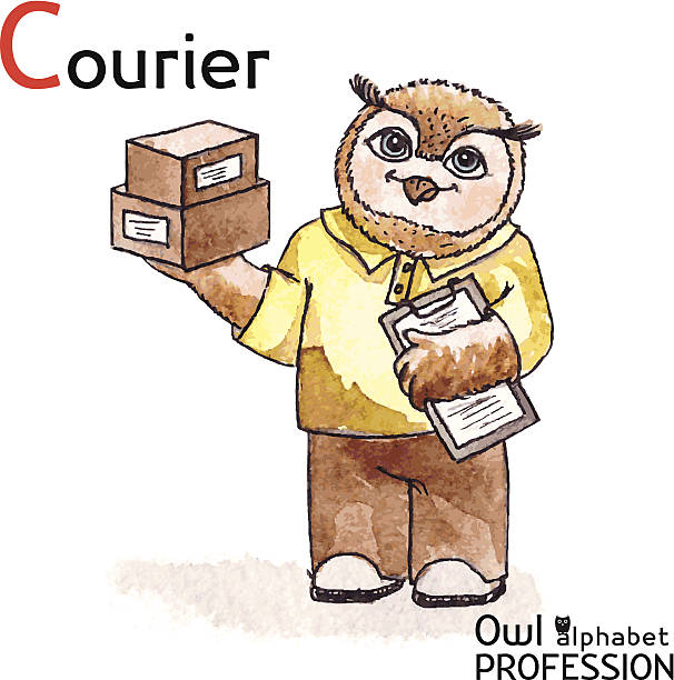 ilustrações de stock, clip art, desenhos animados e ícones de alfabeto profissões letra c-courier coruja vector aguarela. - mail van