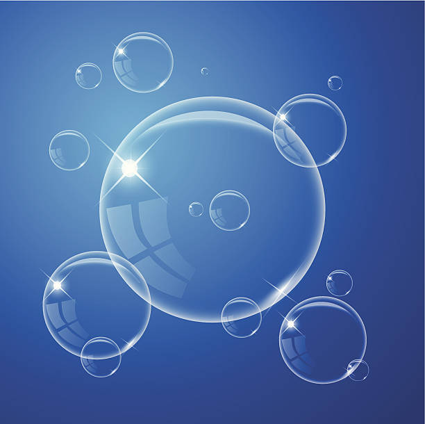 прозрачный воздушный пузырь на синем фоне вектор - soap sud bubble mid air circle stock illustrations