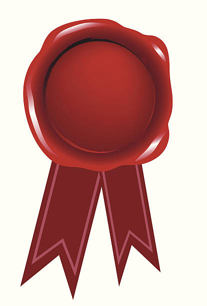 illustrazioni stock, clip art, cartoni animati e icone di tendenza di sigillo di cera rossa vuota vettoriale con nastro - certificate award graduation diploma