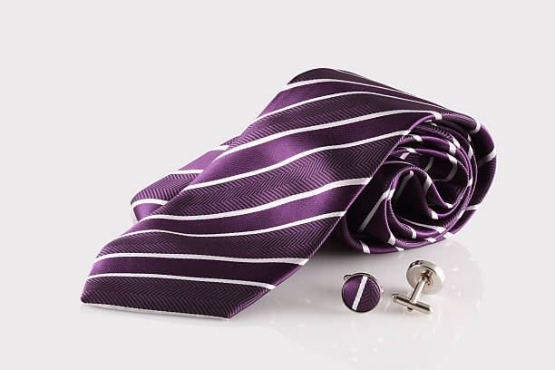 purple tie with cuff links stock photo