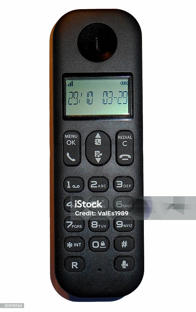 Cordless phone, Isolated Isolated close up view of a black cordless phone. Abstract Stock Photo