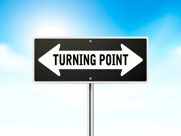 punkt zwrotny na czarny znak drogowy - turning point zdjęcia i obrazy z banku zdjęć