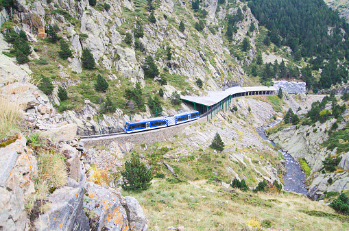 Val de Nuria, Spain - October 9, 2014: Rack railway of Vall de Nuria in the Eastern Pyrenees Mountains in Spain