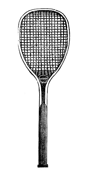 Antique illustration of tennis racket