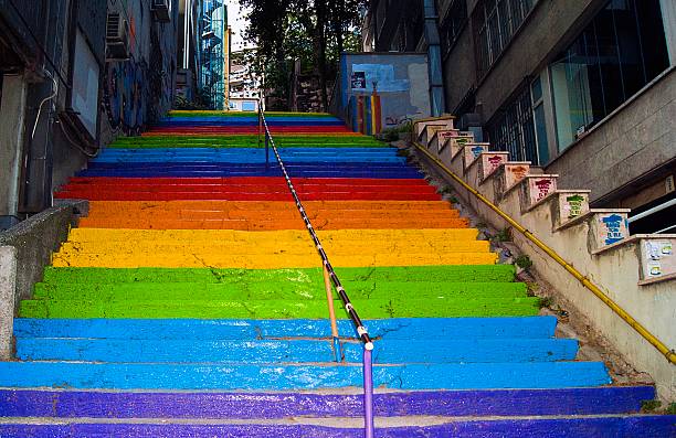 multi-colored caja de escalera - staircase steps istanbul turkey fotografías e imágenes de stock