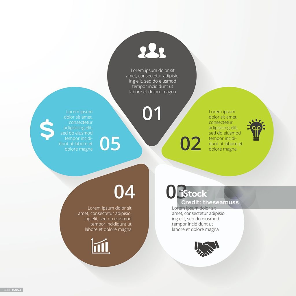 Business-Kreis Infografik, Diagramm, Präsentation 5 Schritte - Lizenzfrei Abstrakt Vektorgrafik