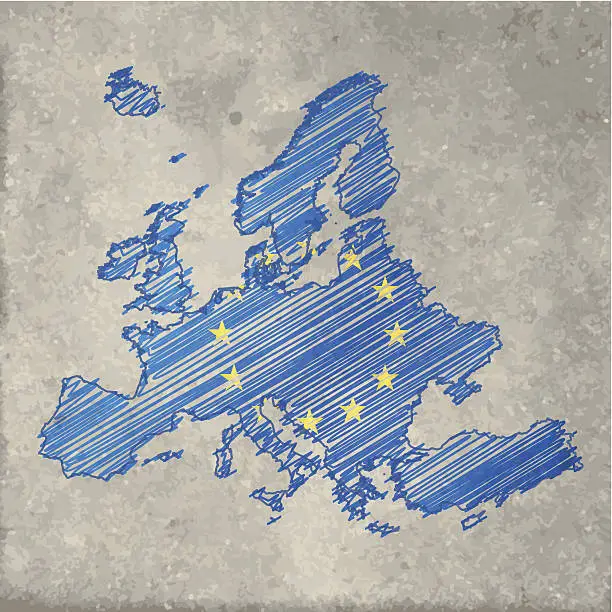 Vector illustration of Europe flag map on stone background