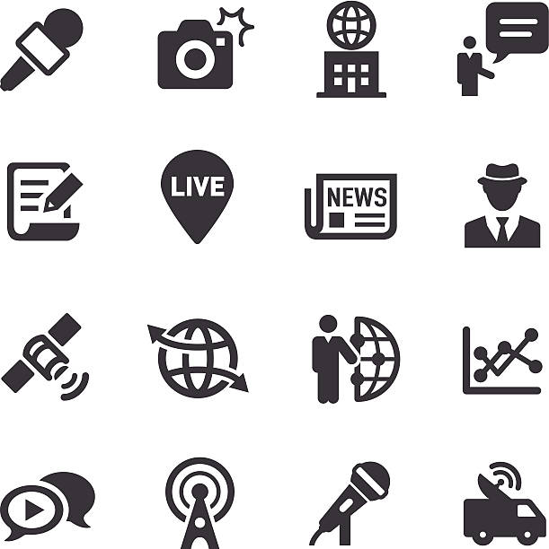 illustrazioni stock, clip art, cartoni animati e icone di tendenza di reporter di notizie di icone-acme serie - interface icons flash