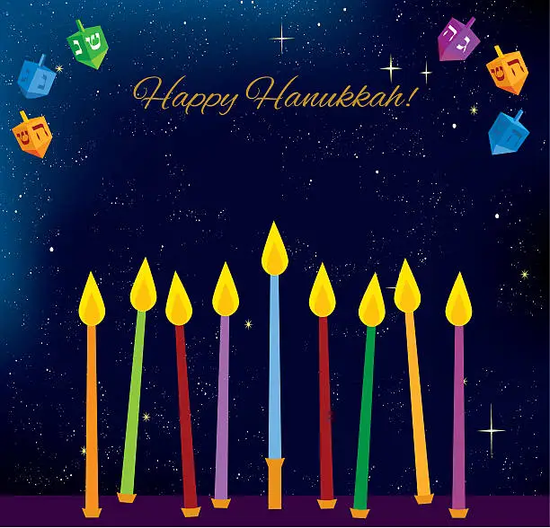 Vector illustration of Hanukkah candles and dreidels