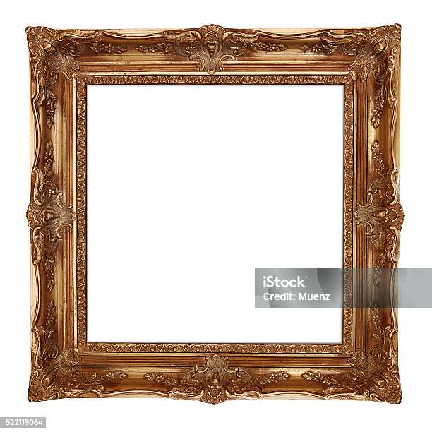 Gold Picture Frame Stock Photo - Download Image Now - Picture Frame, Border - Frame, Square - Composition