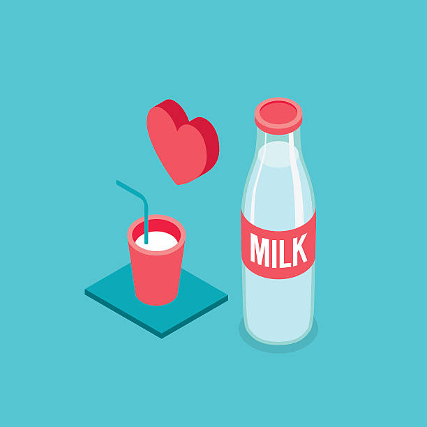 butelka mleka i szkła nowoczesny izometryczny projektowanie - surowe mleko stock illustrations