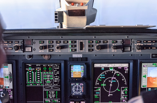 Interior view of Cessna Citation Sovereign cockpit. 