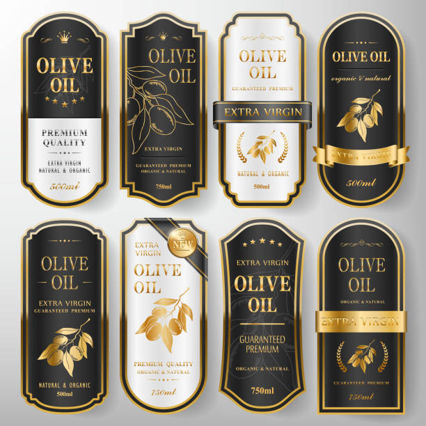 ilustraciones, imágenes clip art, dibujos animados e iconos de stock de premium conjunto de etiquetas de aceite de oliva - aceite de oliva