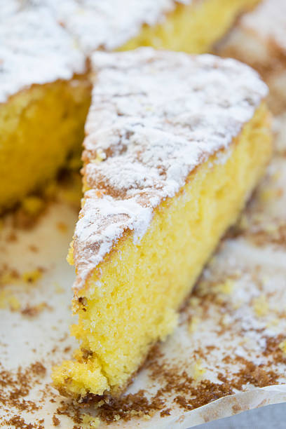 istock piece of sponge cake with icing sugar 522124776