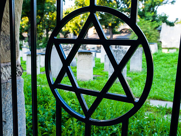 istock Iron gate with David star at jewish cemetery 522125072