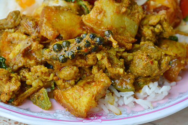 istock stir fried spicy wild boar with red curry on rice 522129844