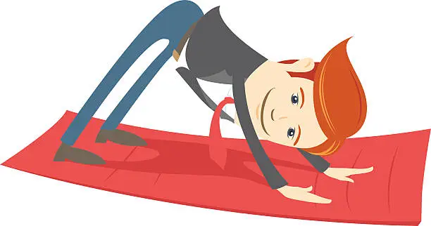 Vector illustration of Office hipster man practicing downward facing dog pose