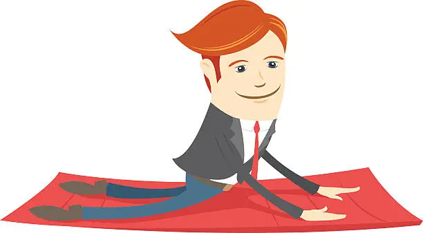 Vector illustration of Office hipster man practicing upward facing dog pose