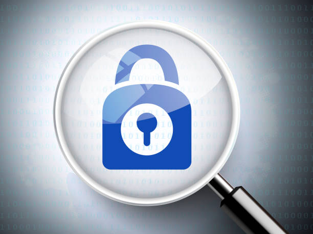 istock magnifying glass with closed padlock icon 522131293