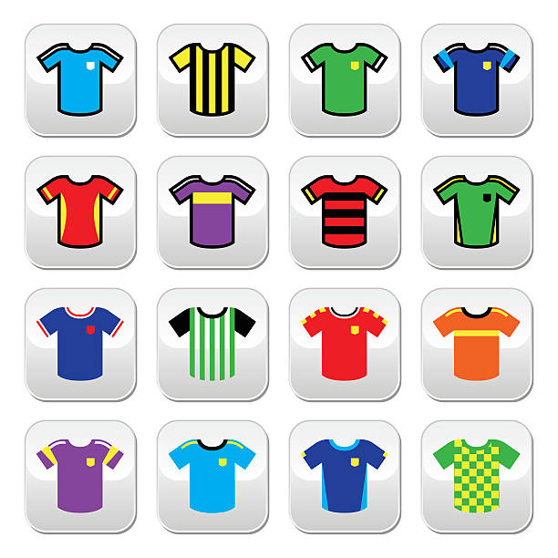 istock Football or soccer jerseys colorful icons set 522131750