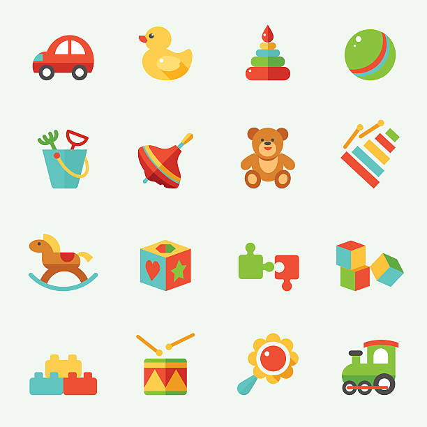 Toy icons Toy icons, flat design toy stock illustrations