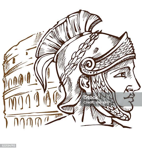 Roman Warrior On Colosseum Background Stock Illustration - Download Image Now - Roman, Drawing - Activity, Drawing - Art Product