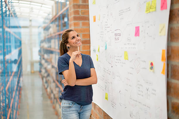 istock Thoughtful woman drawing a business plan 522136170