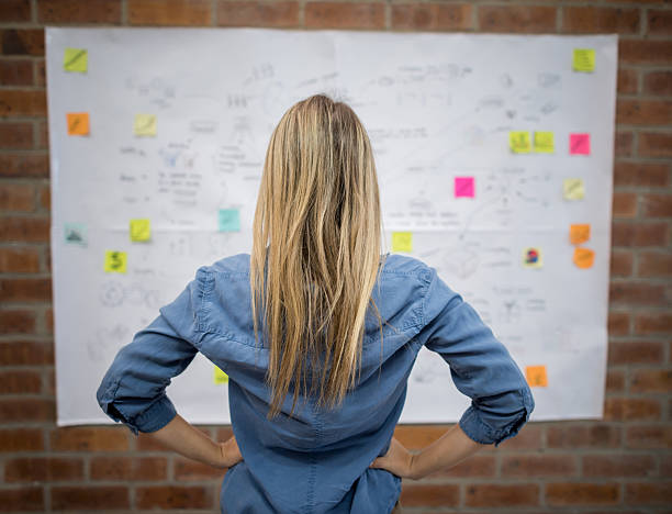 istock Business woman looking at a wall chart 522138798
