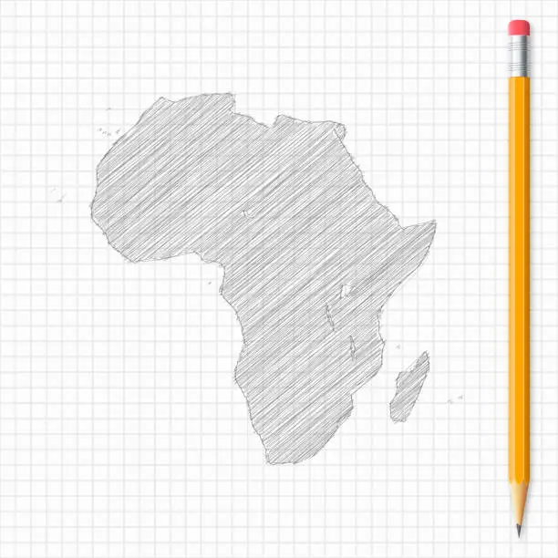 Vector illustration of Africa map sketch with pencil on grid paper