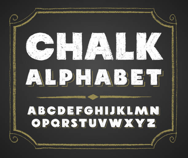 손 드로잉 알파벳 칠판 대한 - alphabetical order alphabet abc chalk stock illustrations