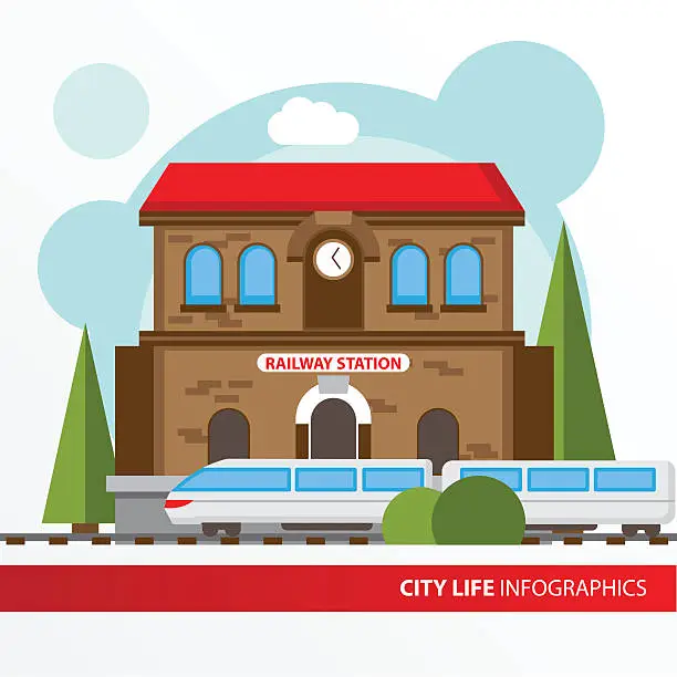 Vector illustration of Train station building icon in the flat style.