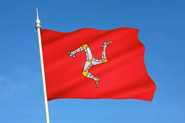 The flag of the Isle of Man is a triskelion, composed of three armoured legs with golden spurs. It has been the official flag of Mann since 1931 and is based on the Manx coat of arms, which dates to the 13th century.