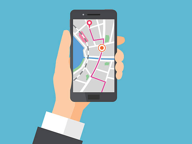 illustrations, cliparts, dessins animés et icônes de smartphone avec navigation - global positioning system map direction mobile phone