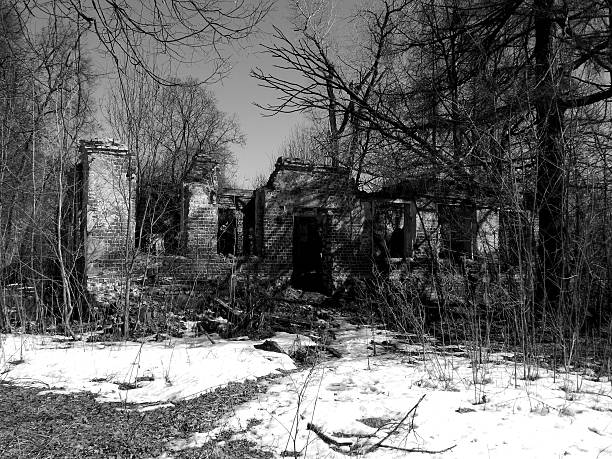istock Destroyed building image in black and white style 522143344