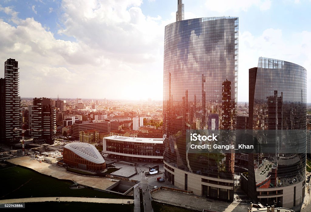 reflection of new modern district in Milan Milan Stock Photo