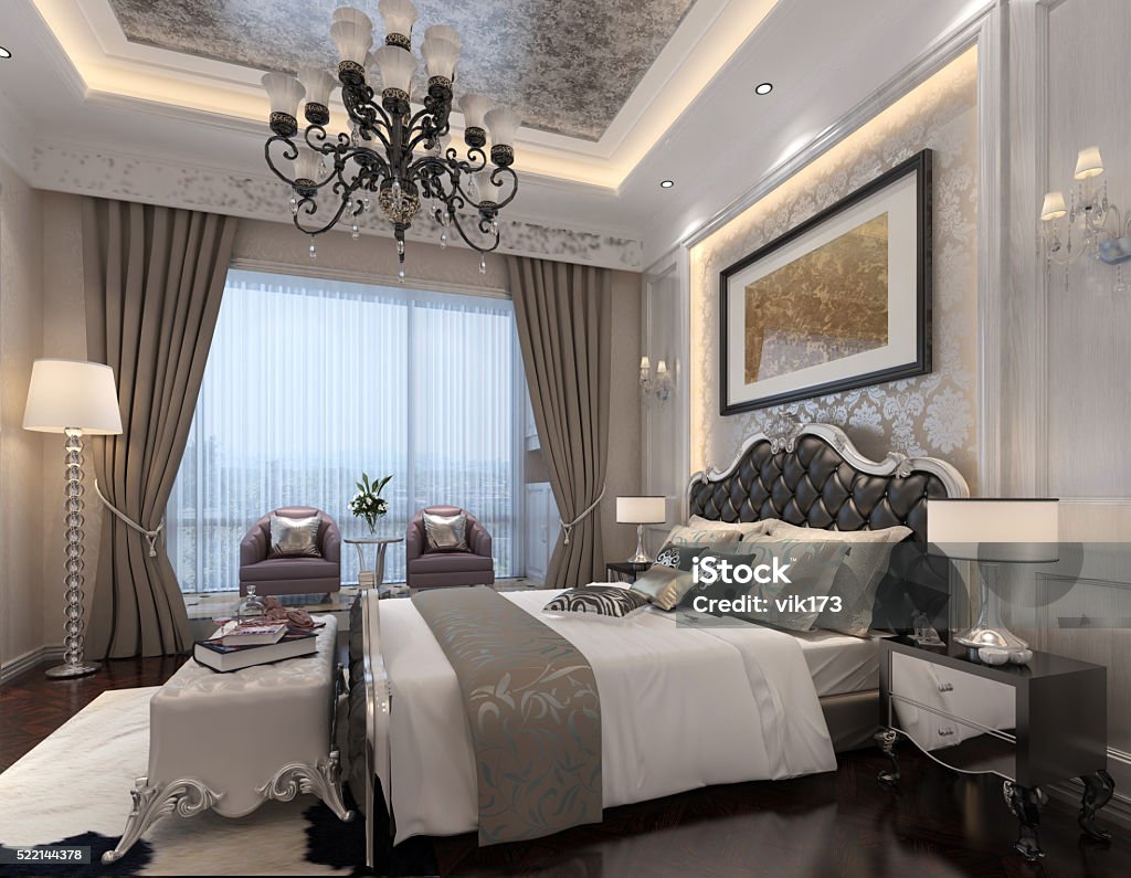 Bedroom Interior 3D Rendering 3D rendering bedroom Interior of a classic style Apartment Stock Photo